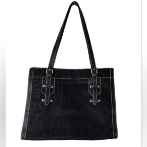 Etienne Aigner Handbag Vintage Canvas Black Signature Great Condition